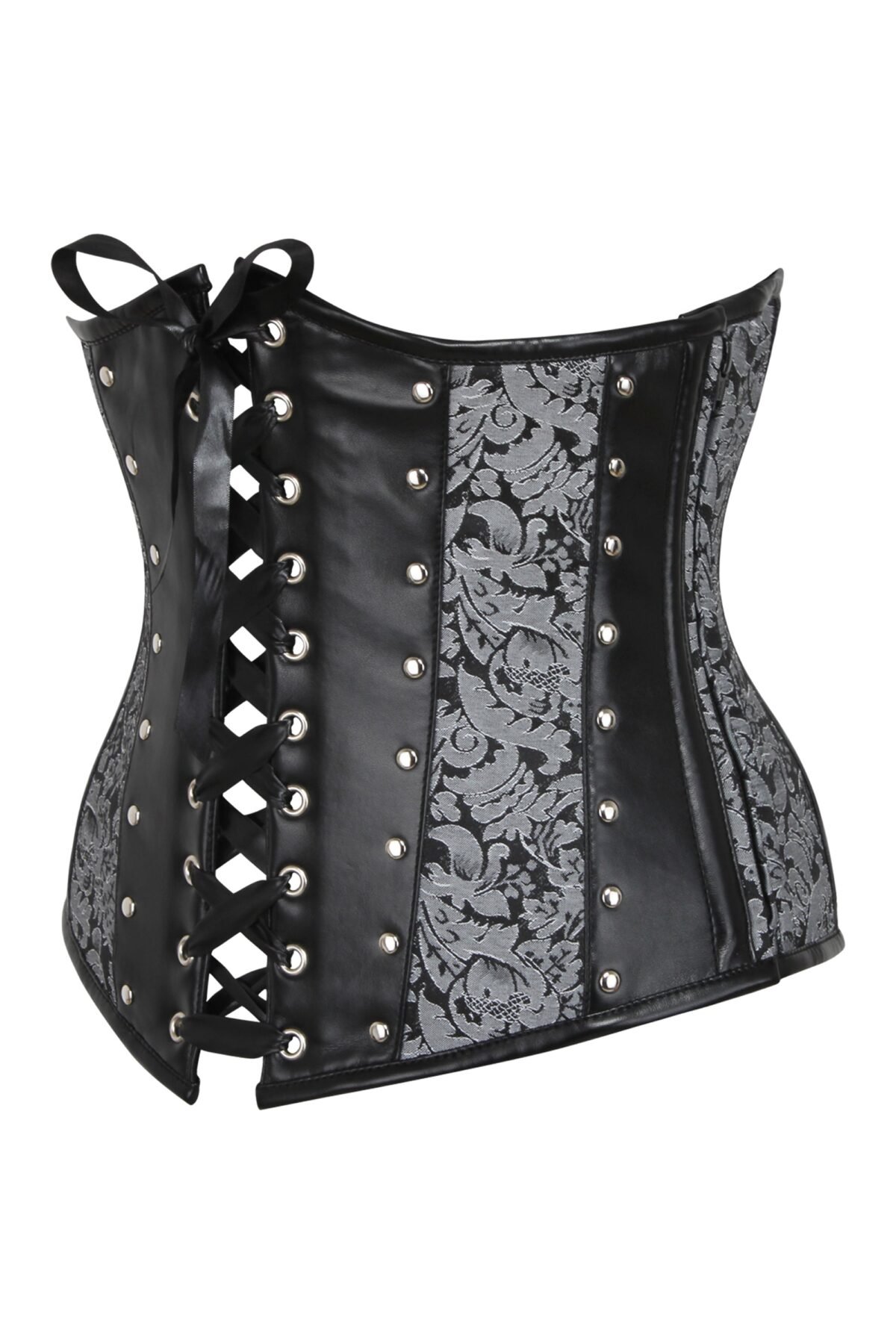 Silver Brocade And PVC Half Corset