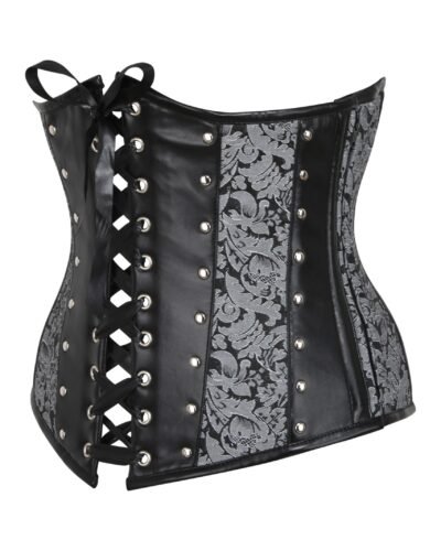 Silver Brocade And PVC Half Corset