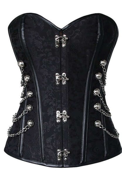 Steampunk Overbust Steel Boned Black Chain Corset
