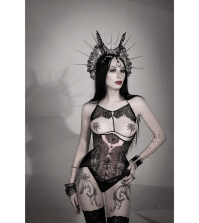 Witch Gothic Burlesque Corset Black Half Bust Silk Torso
