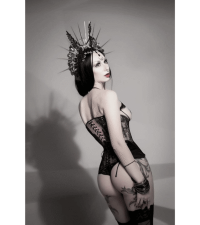 Witch Gothic Burlesque Corset Black Half Bust Silk Torso