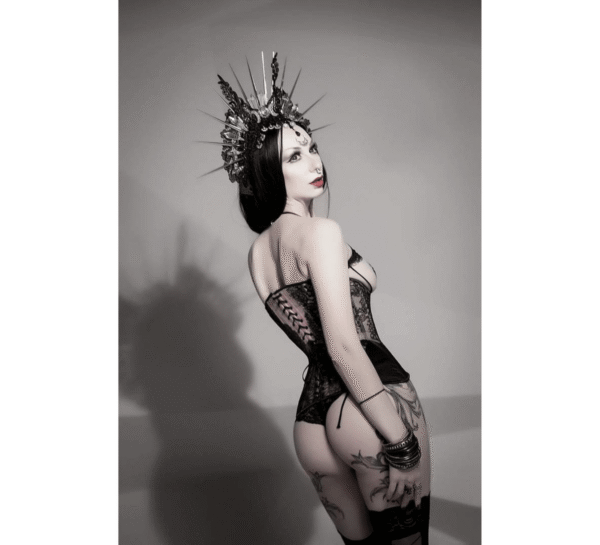 Witch Gothic Burlesque Corset Black Half Bust Silk Torso