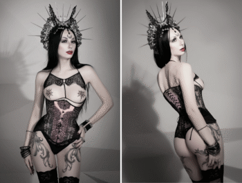Witch Gothic Burlesque Corset Black Half Bust Silk Torso