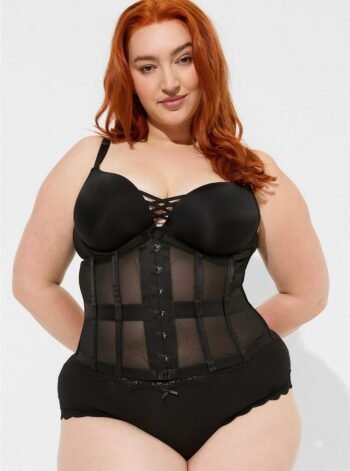 Black half bust steel boned underbust plus size corset womencorset.com