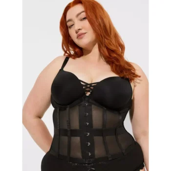 Black half bust steel boned underbust plus size corset womencorset.com