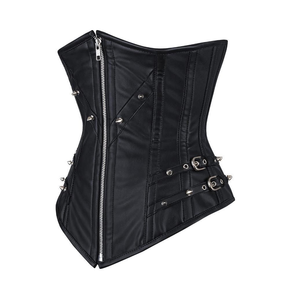 Black Gothic Faux Leather Corset Top For Women (2) black leather bustier, black leather corset, black pleather bustier, corset faux leather, faux leather bustier, faux leather bustier top, faux leather corset, faux leather corset top, leather bodice, leather bustier, leather bustier top, leather corset, leather corset top, leather waist cincher, leatherette corset, patent leather corset, pleather corset, pleather corset top, pleather crop top, plus size leather corset womencorset.com