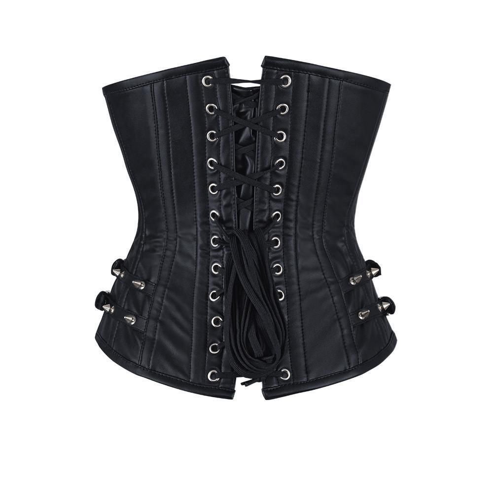 Black Gothic Faux Leather Corset Top For Women (3) black leather bustier, black leather corset, black pleather bustier, corset faux leather, faux leather bustier, faux leather bustier top, faux leather corset, faux leather corset top, leather bodice, leather bustier, leather bustier top, leather corset, leather corset top, leather waist cincher, leatherette corset, patent leather corset, pleather corset, pleather corset top, pleather crop top, plus size leather corset womencorset.com