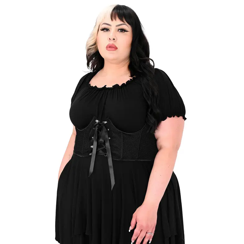 Black fishnet open bust plus size women corset womencorset.com