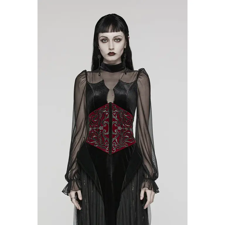 Blood Embroidered Velvet Underbust Plus Size Corset Belt womencorset.com