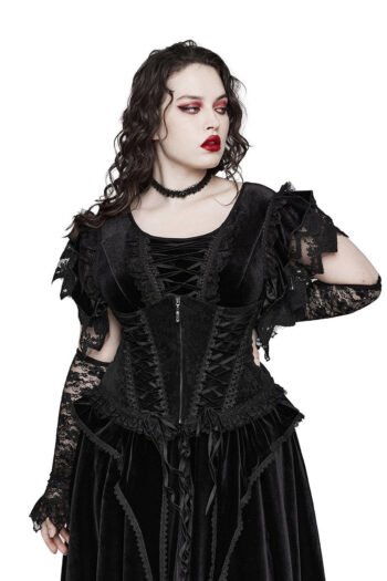 Black velvet steel boned underbust plus size corset women womencorset.com