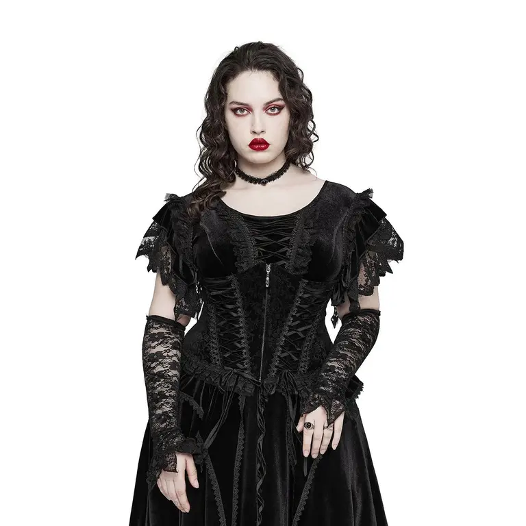 Black velvet steel boned underbust plus size corset women womencorset.com