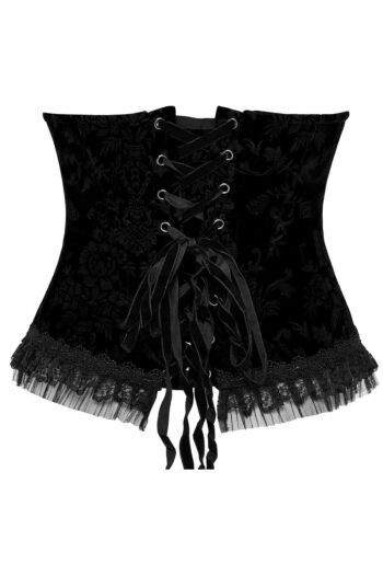 Black velvet steel boned underbust plus size corset women womencorset.com