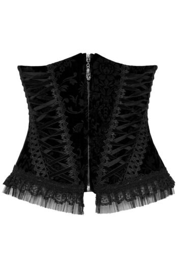 Black velvet steel boned underbust plus size corset women womencorset.com