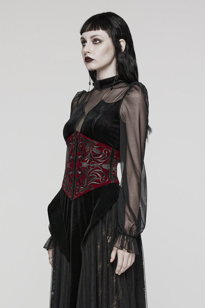 Blood Embroidered Velvet Underbust Plus Size Corset Belt womencorset.com