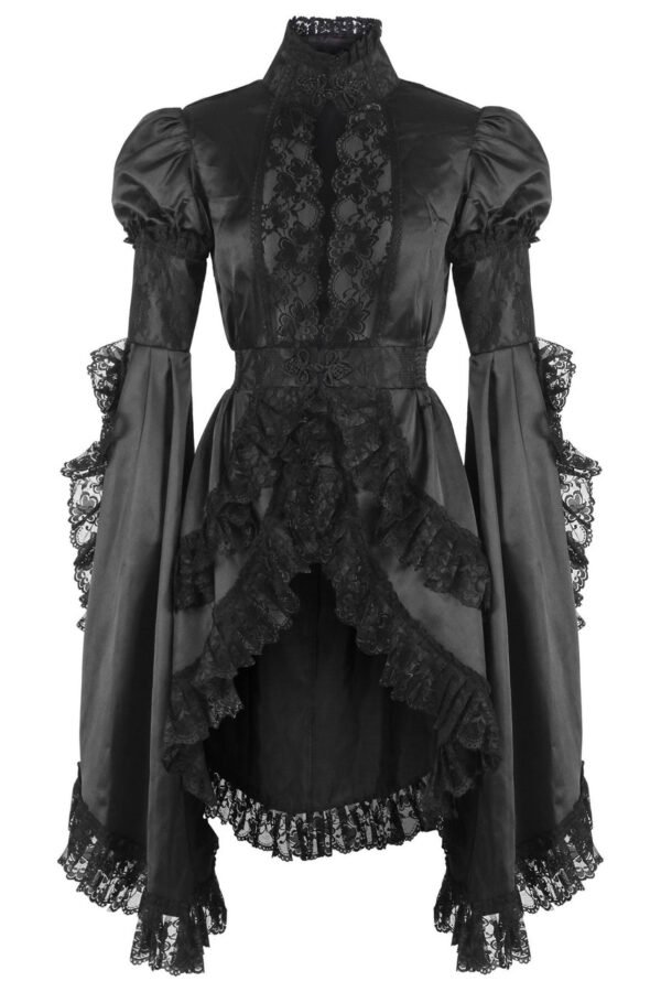 Black Satin and Lace Victorian Halloween Corset Costume