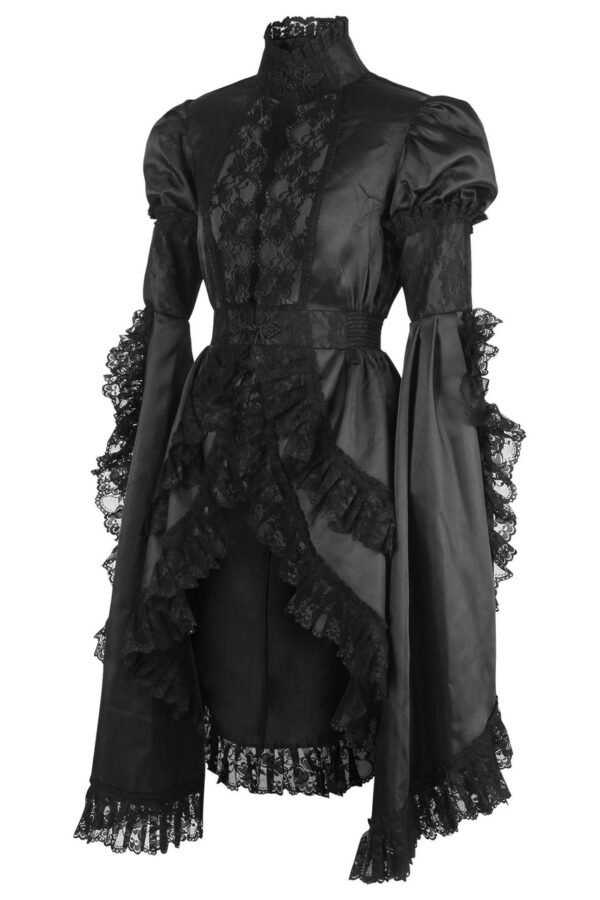 Black Satin and Lace Victorian Halloween Corset Costume