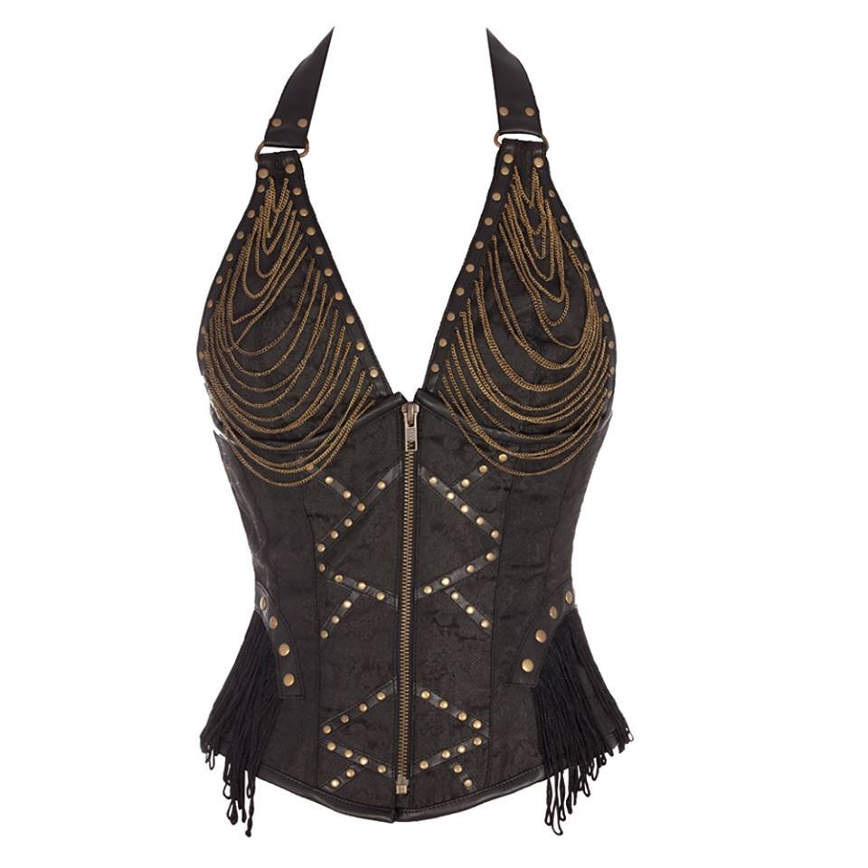 Black Steampunk Halterneck Corset with Zip Detail