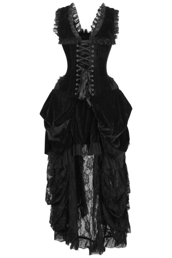 Black Velvet Victorian Criss Cross Lacing Witch Corset Dress
