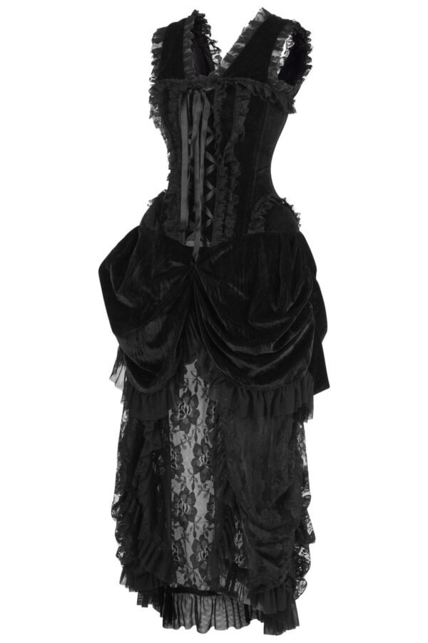 Black Velvet Victorian Criss Cross Lacing Witch Corset Dress