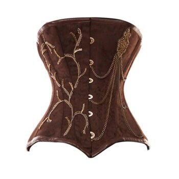 Brown Brocade Fancy Punk Corset With Gold Chain Detailing