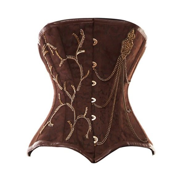 Brown Brocade Fancy Punk Corset With Gold Chain Detailing