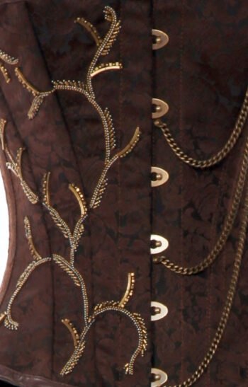 Brown Brocade Fancy Punk Corset With Gold Chain Detailing