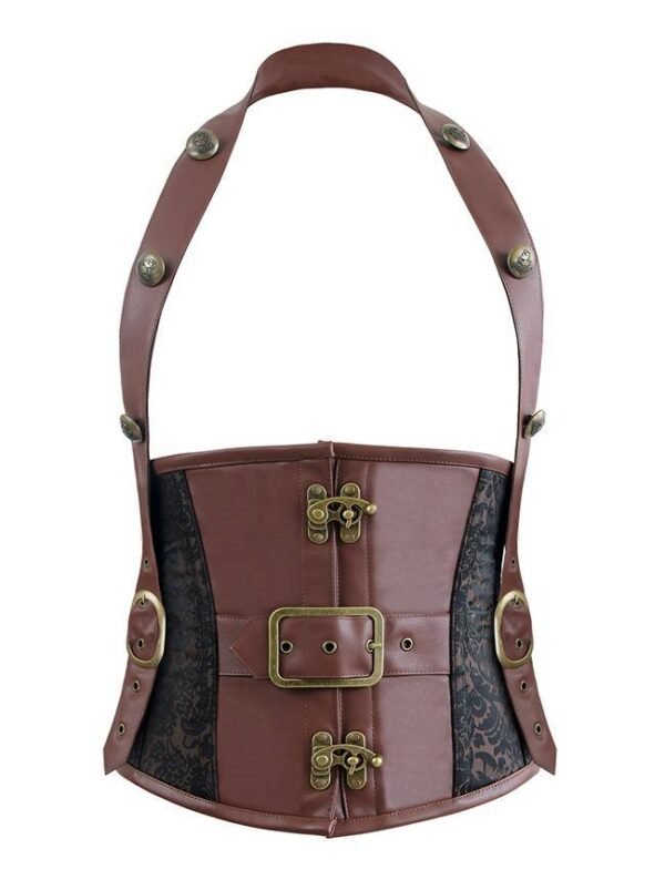 Brown Brocade Halter Underbust Steampunk Corset