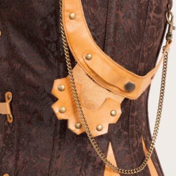 Brown Punk Women Corset With Attached Neck Gear