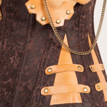 Brown Punk Women Corset With Attached Neck Gear