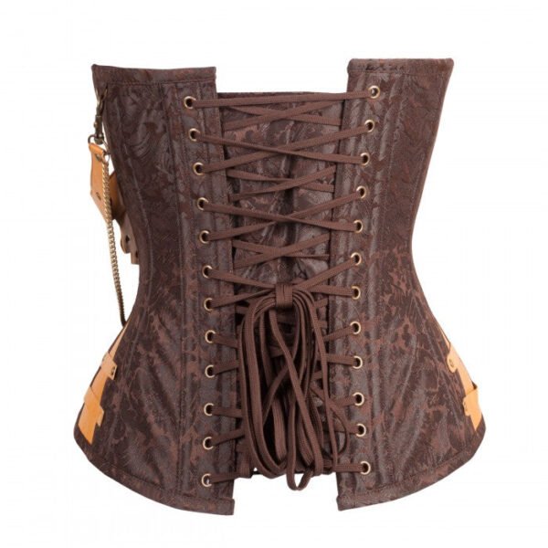 Brown Punk Women Corset With Attached Neck Gear