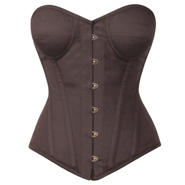 Cotton Brown Overbust Steampunk Corset With Cups