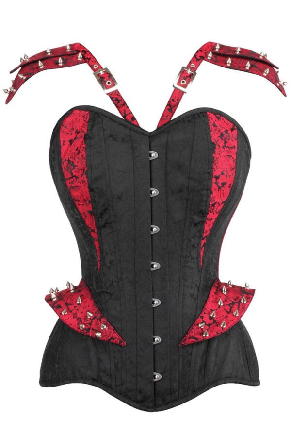 Gothic Punk Studded Brocade Corset with Shoulder Straps