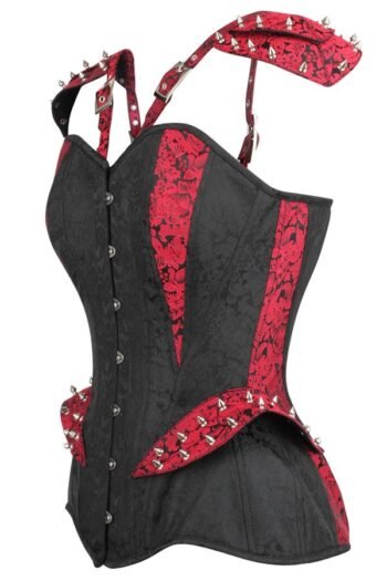 Gothic Punk Studded Brocade Corset with Shoulder Straps