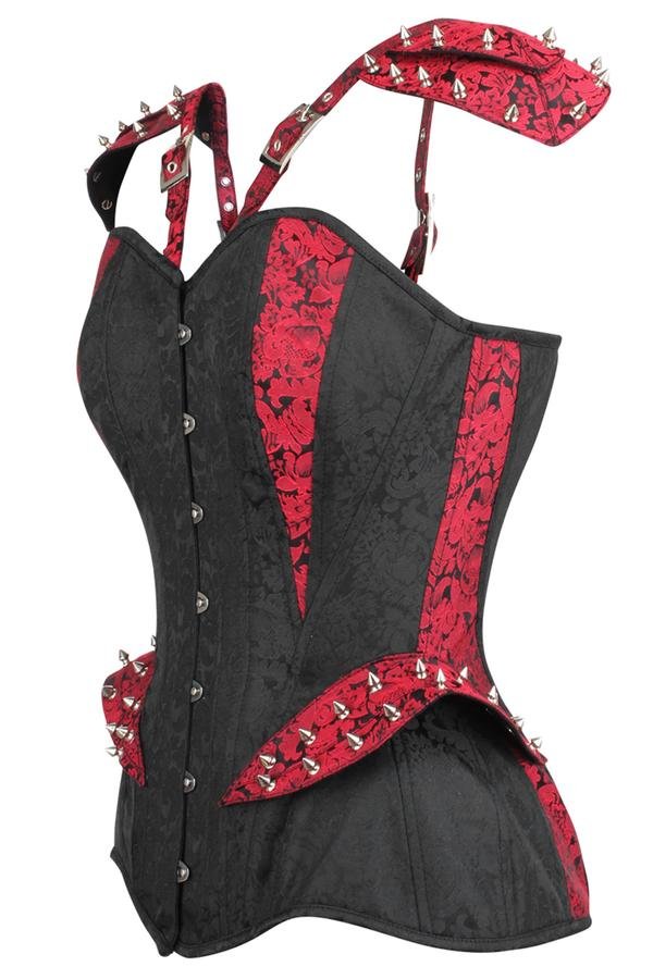 Gothic Punk Studded Brocade Corset with Shoulder Straps