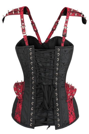 Gothic Punk Studded Brocade Corset with Shoulder Straps