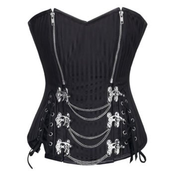 Gothic Steampunk Overbust Corset With Chains and Front Zippers