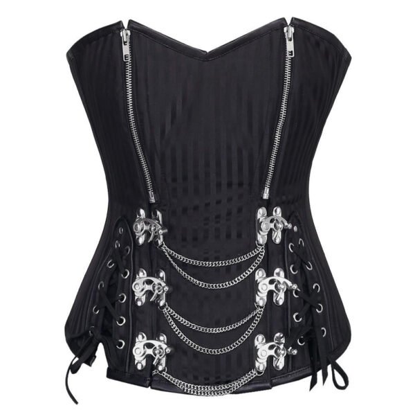 Gothic Steampunk Overbust Corset With Chains and Front Zippers