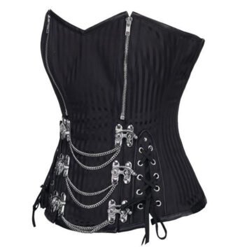 Gothic Steampunk Overbust Corset With Chains and Front Zippers