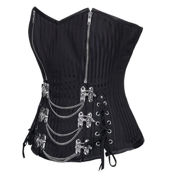 Gothic Steampunk Overbust Corset With Chains and Front Zippers