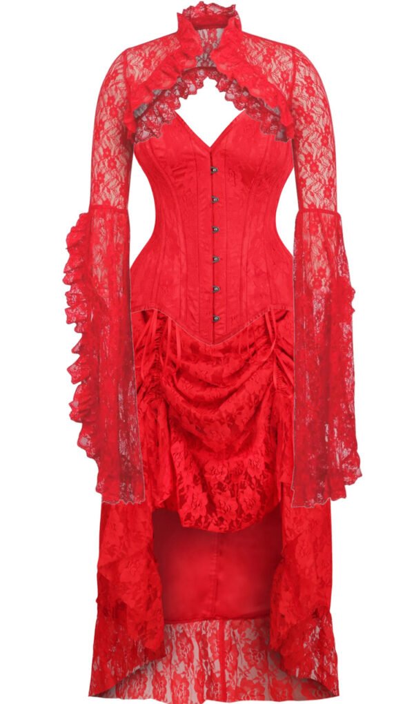 Halloween Red Overbust Steel Boned 3 piece Witch Costume