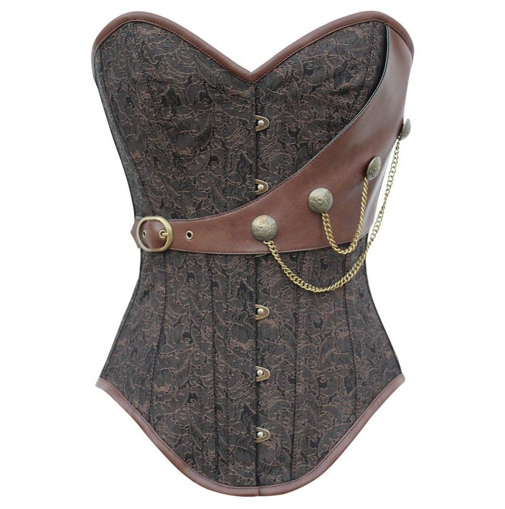 Instant Shape Brocade Punk Corset With Chains