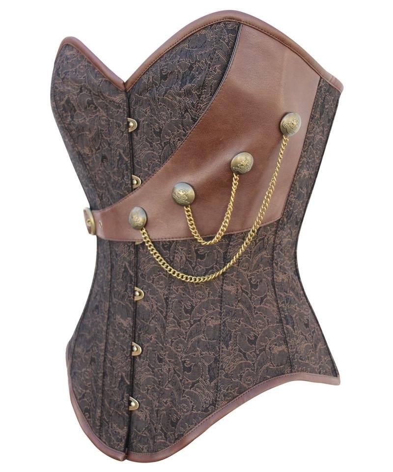 Instant Shape Brocade Punk Corset With Chains