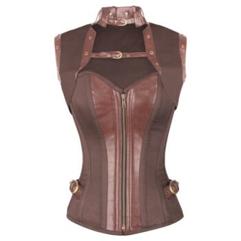 Leather Victorian Punk Corset Top Harness and Zipper Front