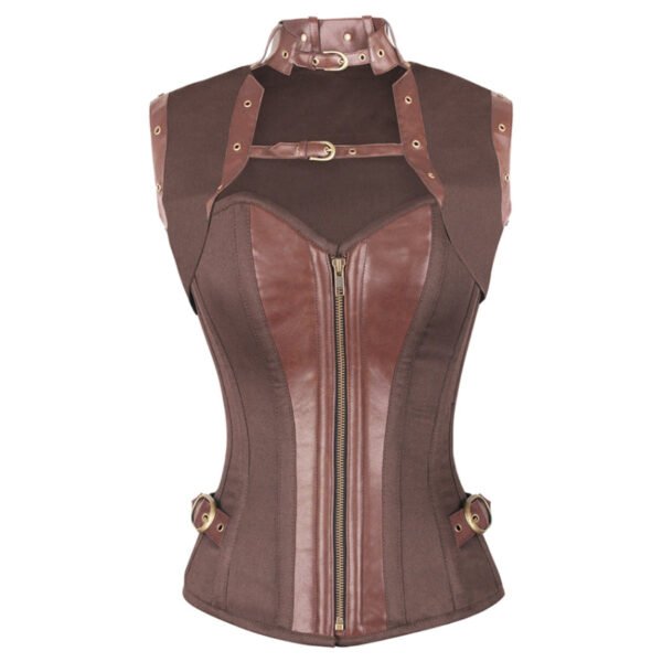 Leather Victorian Punk Corset Top Harness and Zipper Front