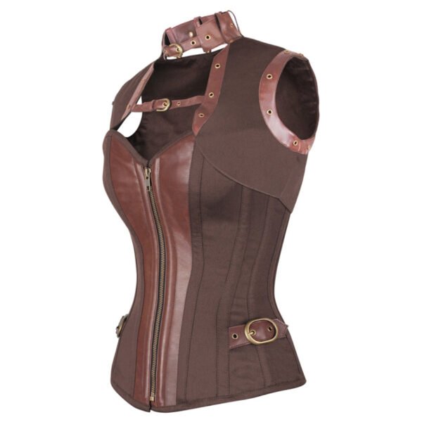 Leather Victorian Punk Corset Top Harness and Zipper Front