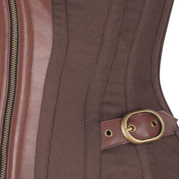 Leather Victorian Punk Corset Top Harness and Zipper Front