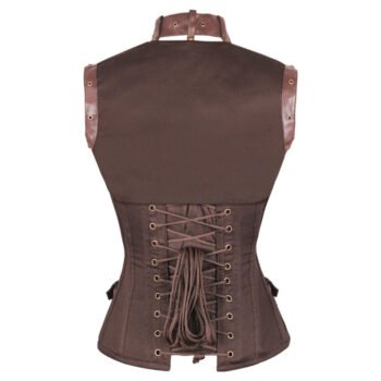 Leather Victorian Punk Corset Top Harness and Zipper Front
