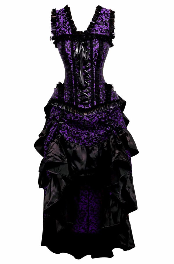 Purple Brocade Corset 2 Piece Witchy Dress Set