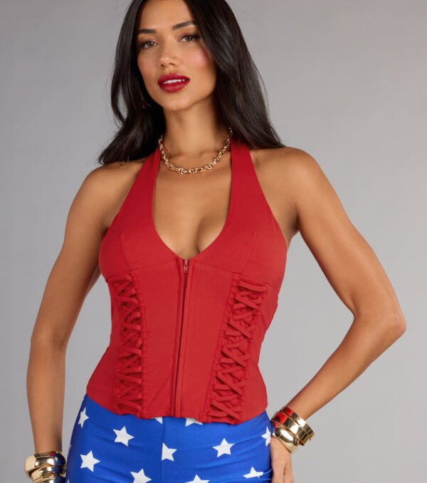 Red Lace Up Halloween Corset Top