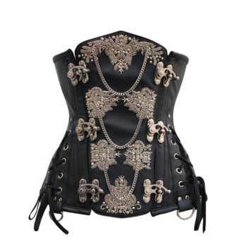 Steampunk Black Faux Leather Boned Corset